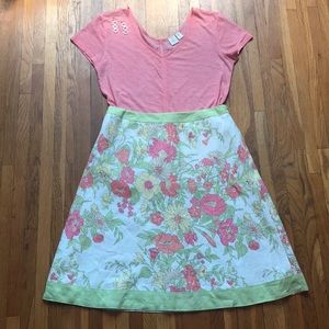 Bundled outfit: LOFT floral print linen skirt size 10 + matching v-neck tee sz M